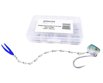 Spawn Fly Fish Super Shank collection box showing all 12 sizes for easy choice.