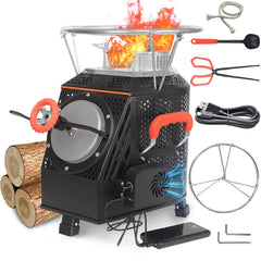 SPBSVDT wood-burning camp stove front view shows corrosion-resistant 316L steel for outdoor cooking.