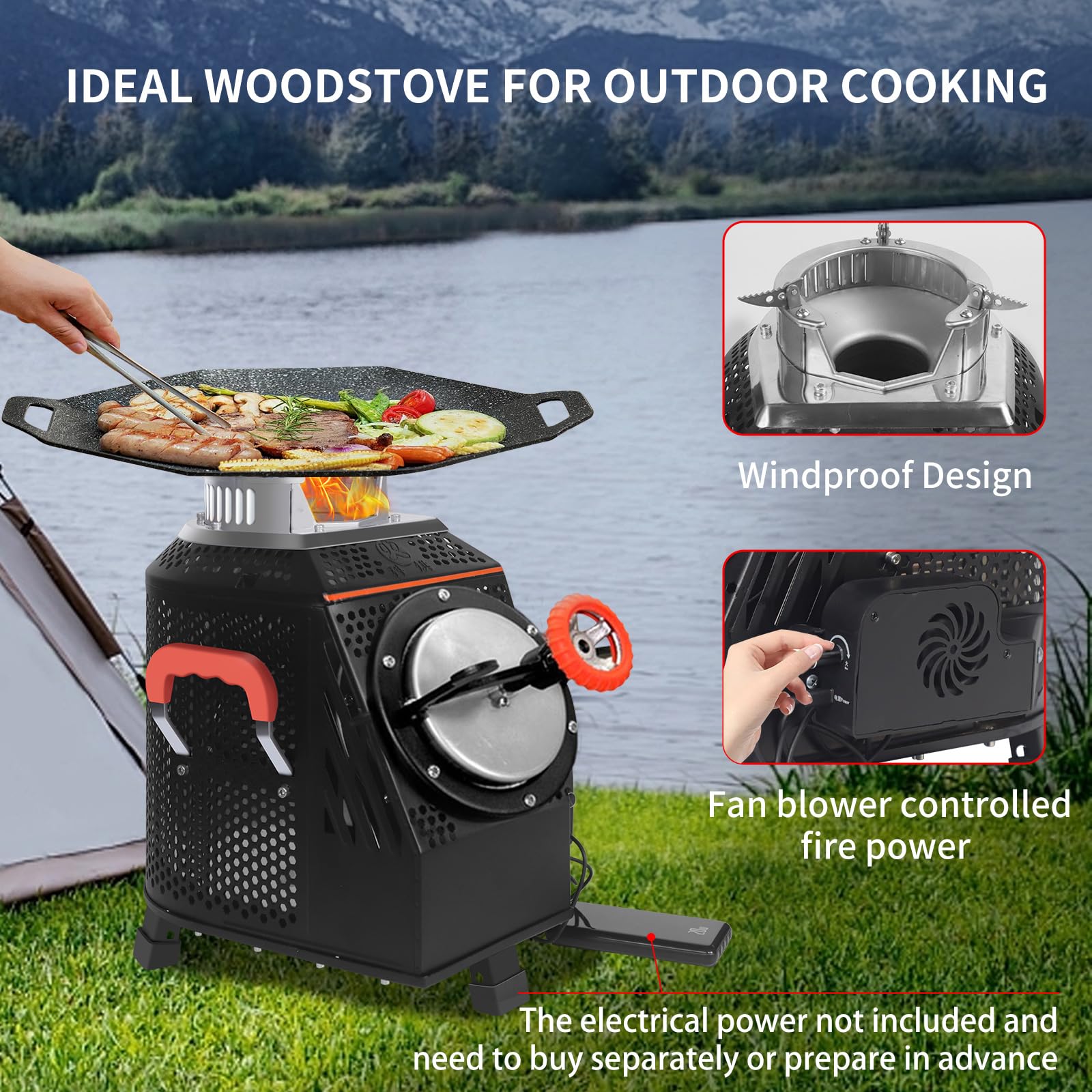 SPBSVDT wood-burning camp stove side view emphasizes portable design for outdoor adventures.