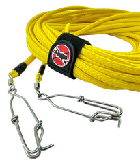 Spearfishing World yellow float line coiled for easy storage.