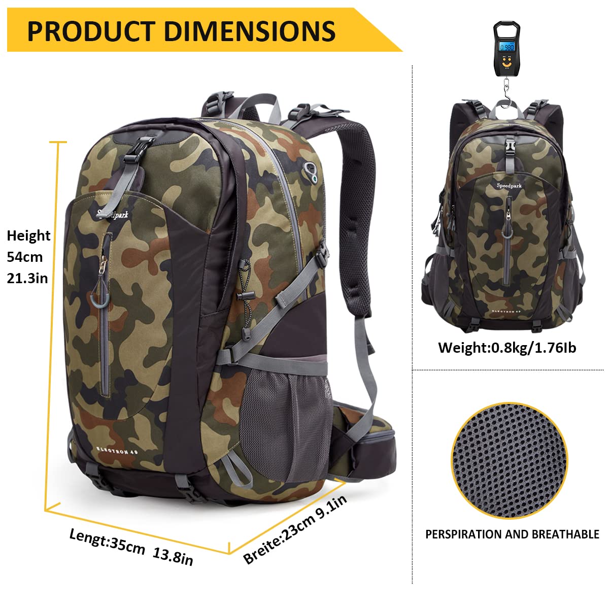 SPEEDPARK Hiking Backpack side pocket shows quick-access bottle storage.