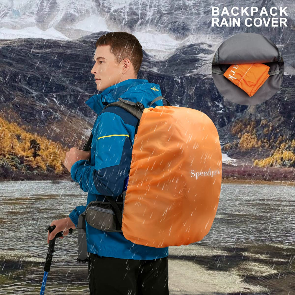 SPEEDPARK rain cover-equipped backpack shields gear in sudden showers.