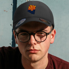 Speedy Pros Flexfit cap side view shows vibrant Arizona flag stitching.