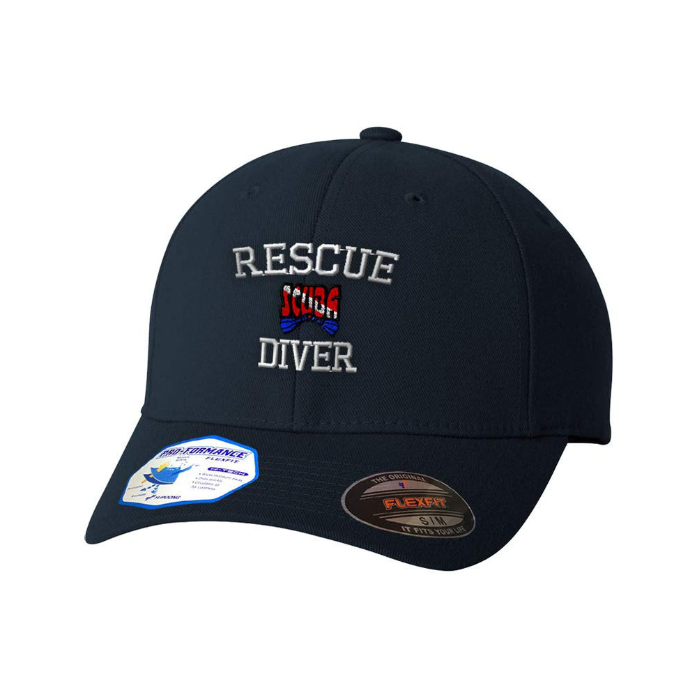 Speedy Pros Flexfit Rescue Diver embroidery on cap for scuba enthusiasts.