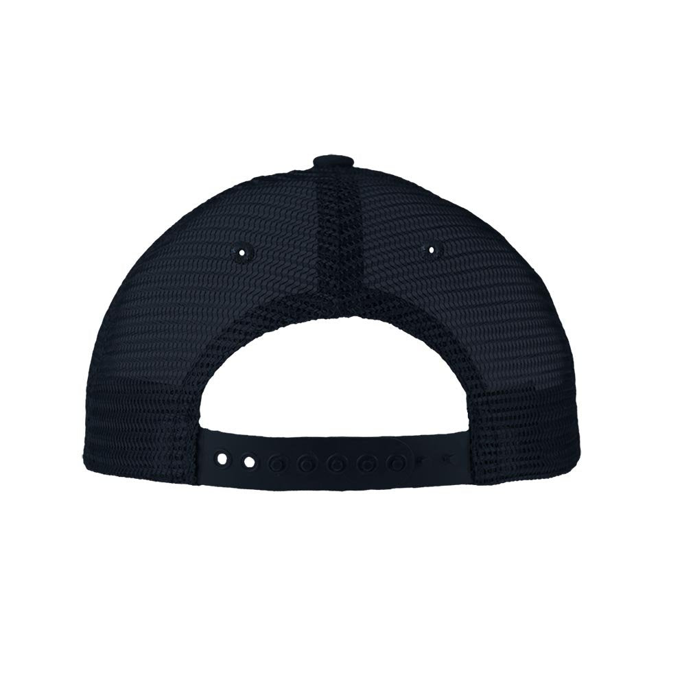 Speedy Pros low crown mesh golf snapback hat with navy color, offering airflow and adjustable fit.