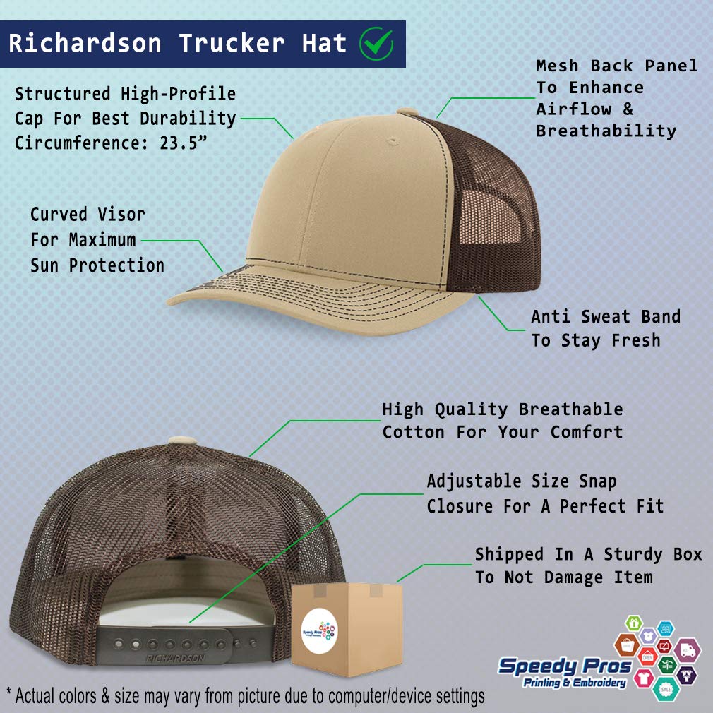 Speedy Pros Richardson Trucker Hat side view showing embroidery and breathable mesh.