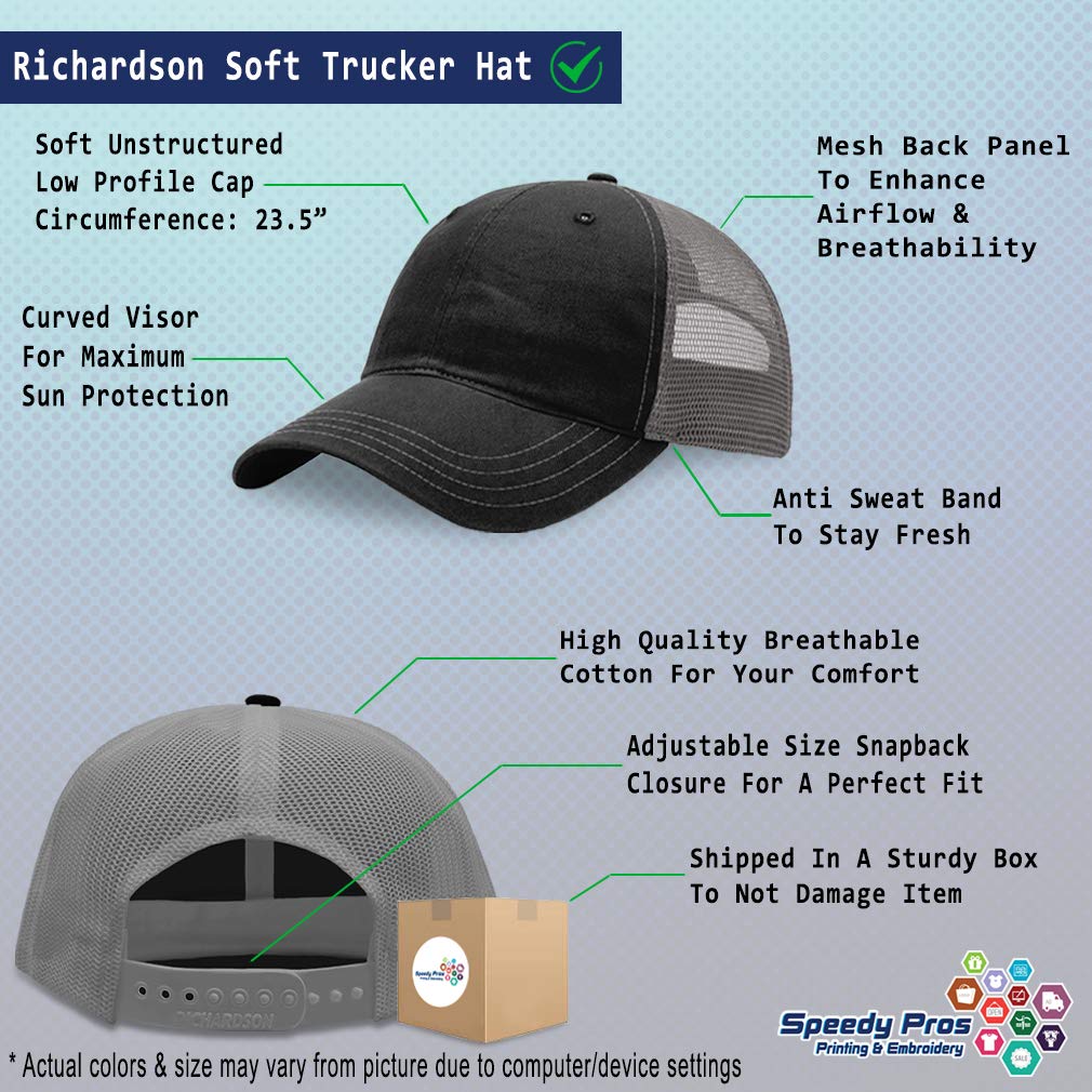 Speedy Pros Richardson Trucker Hat in black charcoal offers an adjustable snapback for a perfect fit.