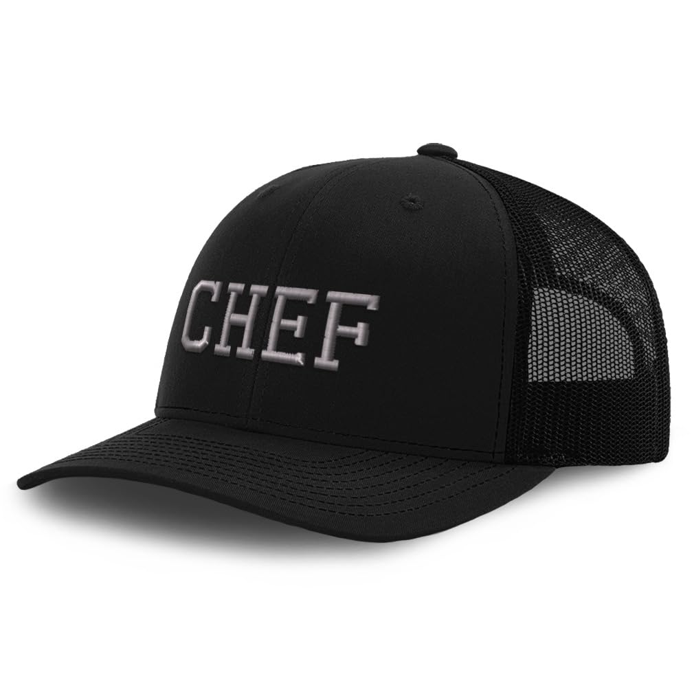 Speedy Pros Silver Letters chef embroidery on low crown mesh hat for kitchen-ready style.