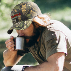 Speedy Pros camo cap with pre-curved bill offering maximum sun shading.