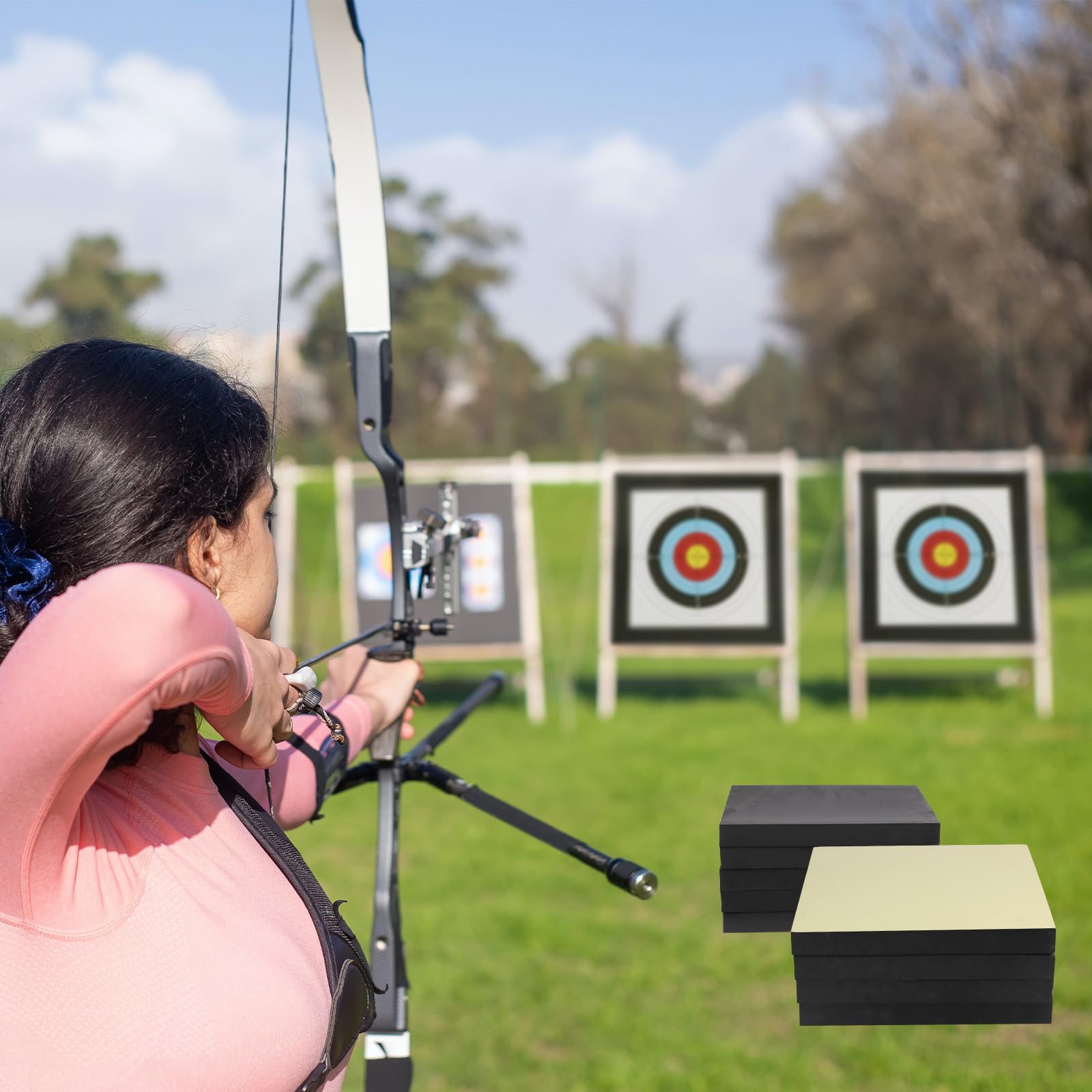 SPG archery target in backyard setting demonstrates a durable long lasting practice partner.