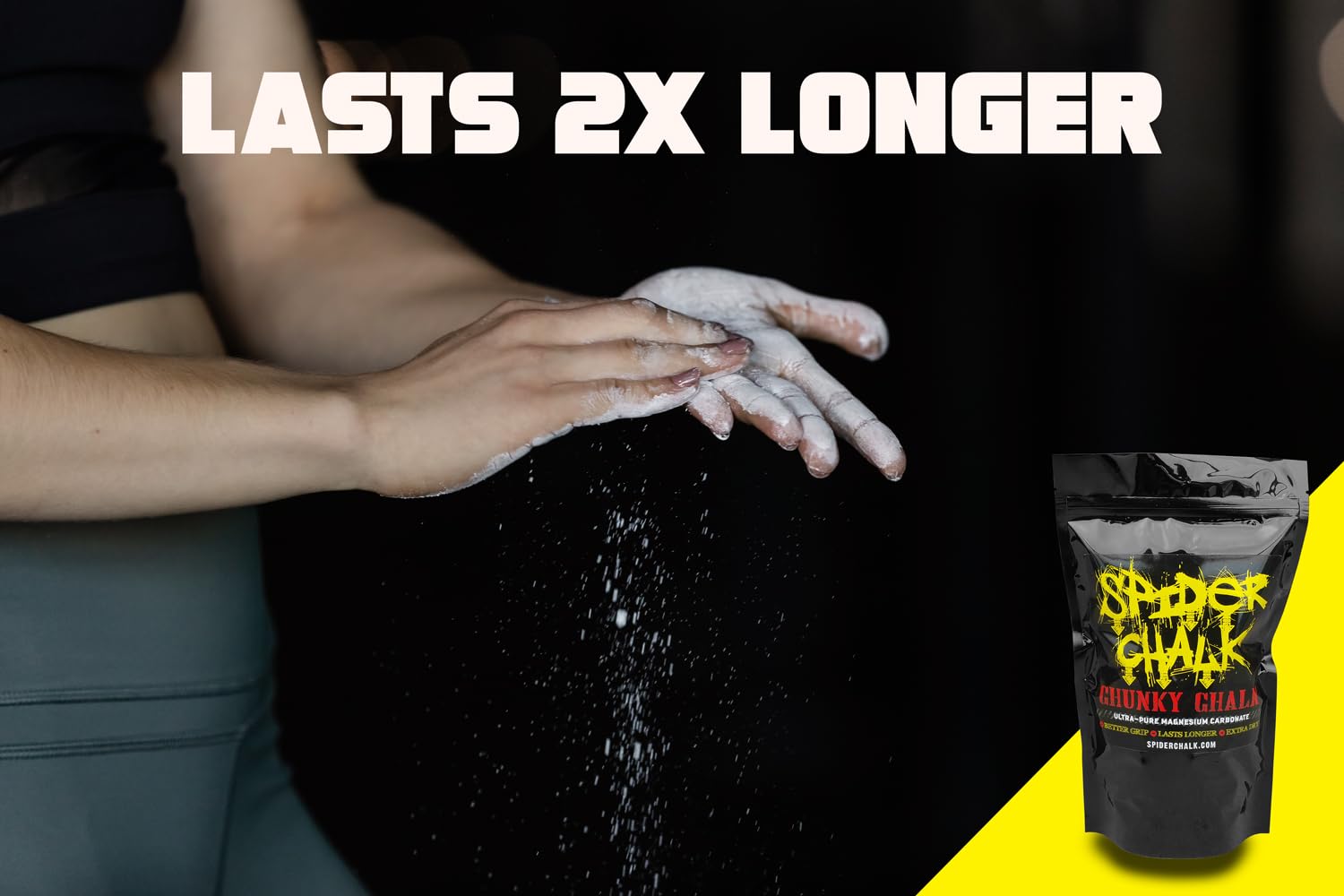 SPIDER CHALK chunky chalk blocks enhance grip on bars and rings during workouts.