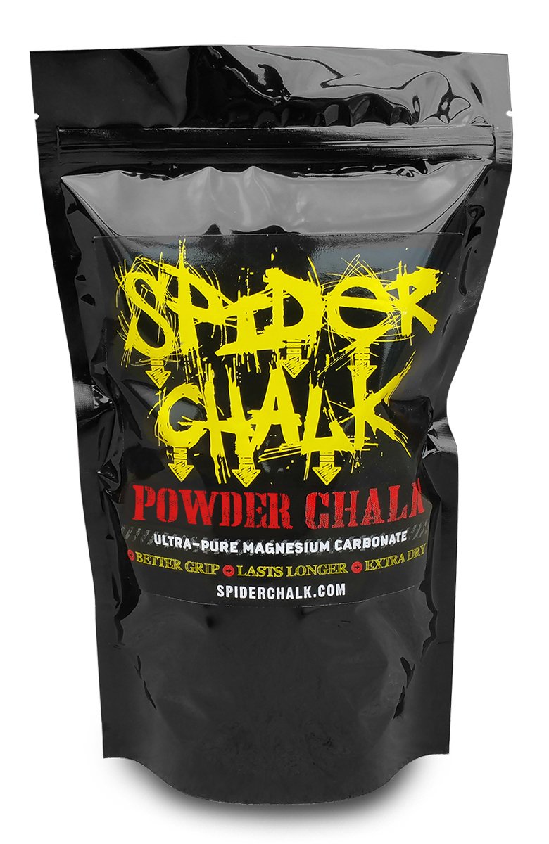 SPIDER CHALK jar showing lab-grade gym chalk for improved grip