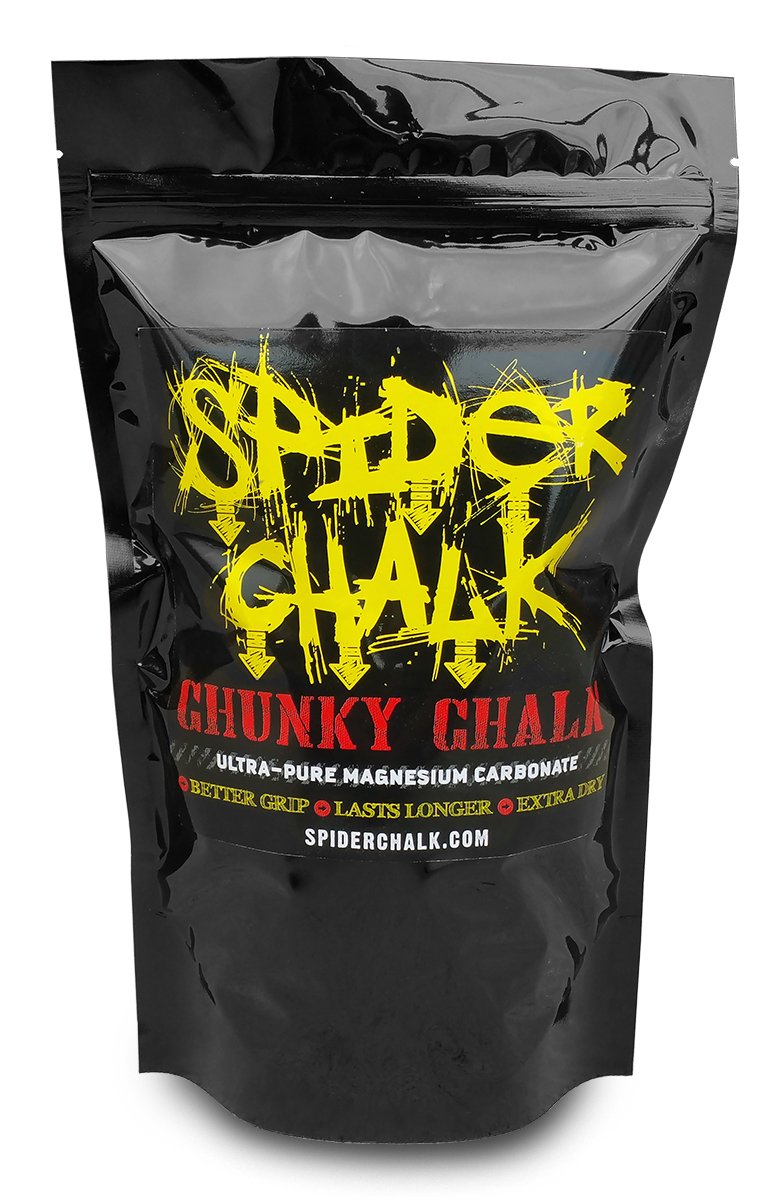 SPIDER CHALK lab-grade chunky powder delivers ultra-dry grip for climbing and lifting.
