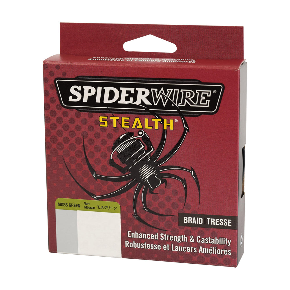 SpiderWire Stealth Braid moss green color blends underwater for stealth fishing.