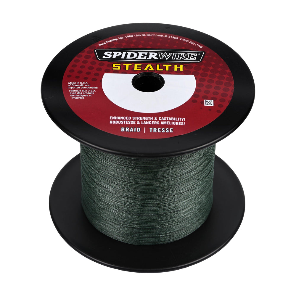 SpiderWire Stealth Braid 1500yards spool showing durable, smooth line for long casts.
