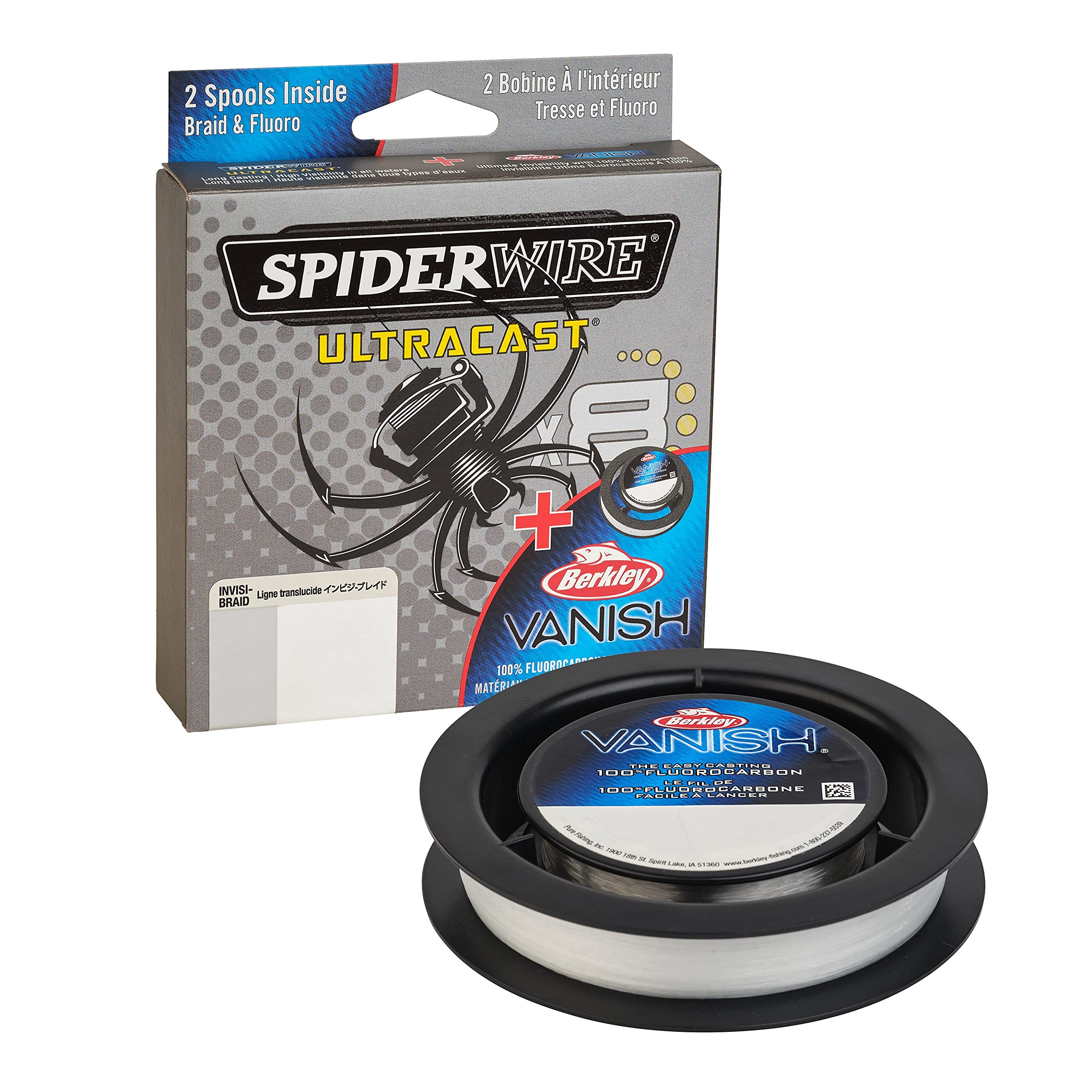 SpiderWire Ultracast braid with Vanish dual spool for near-invisible bait presentation.