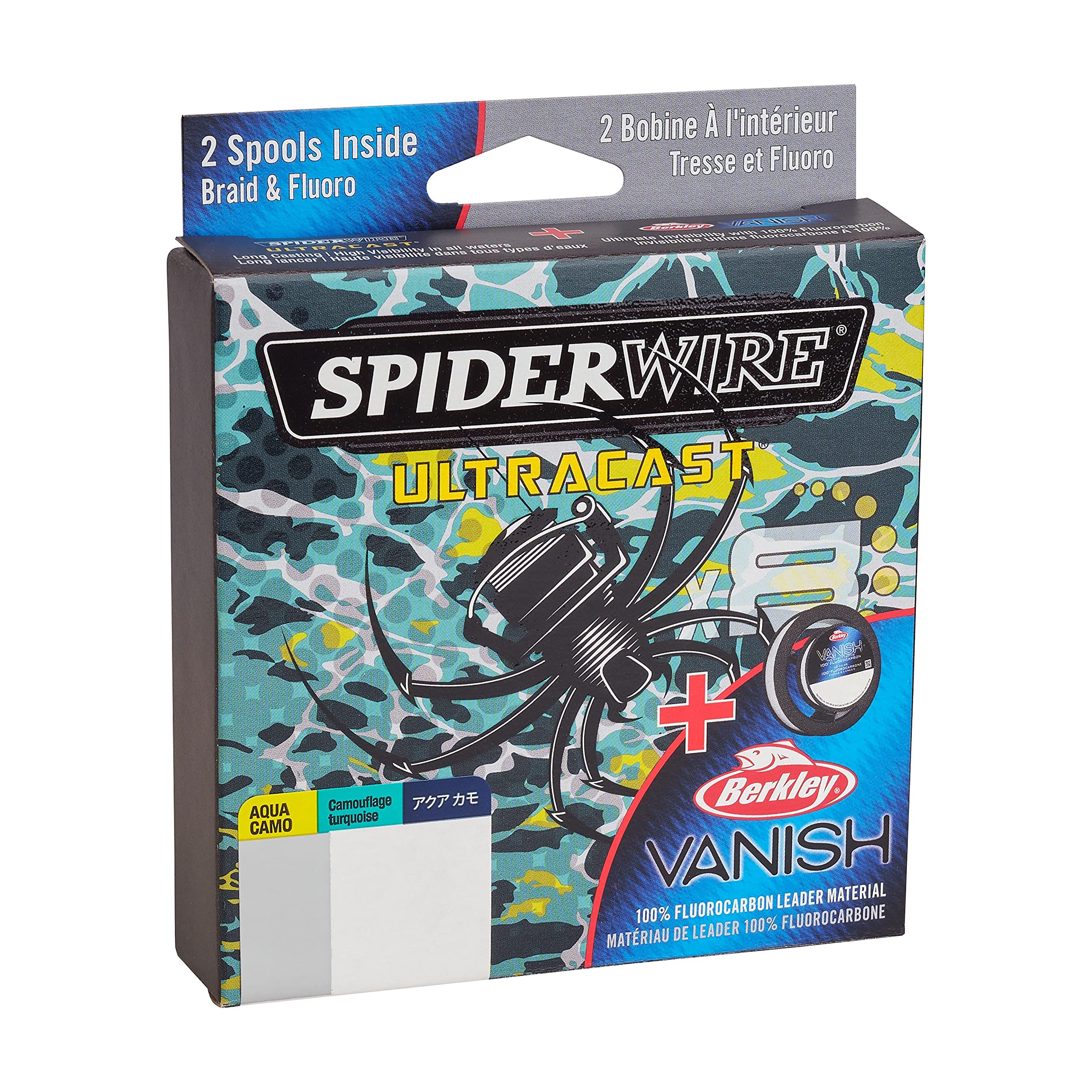SpiderWire Vanish fluorocarbon leader close-up highlights near-invisible presentation.