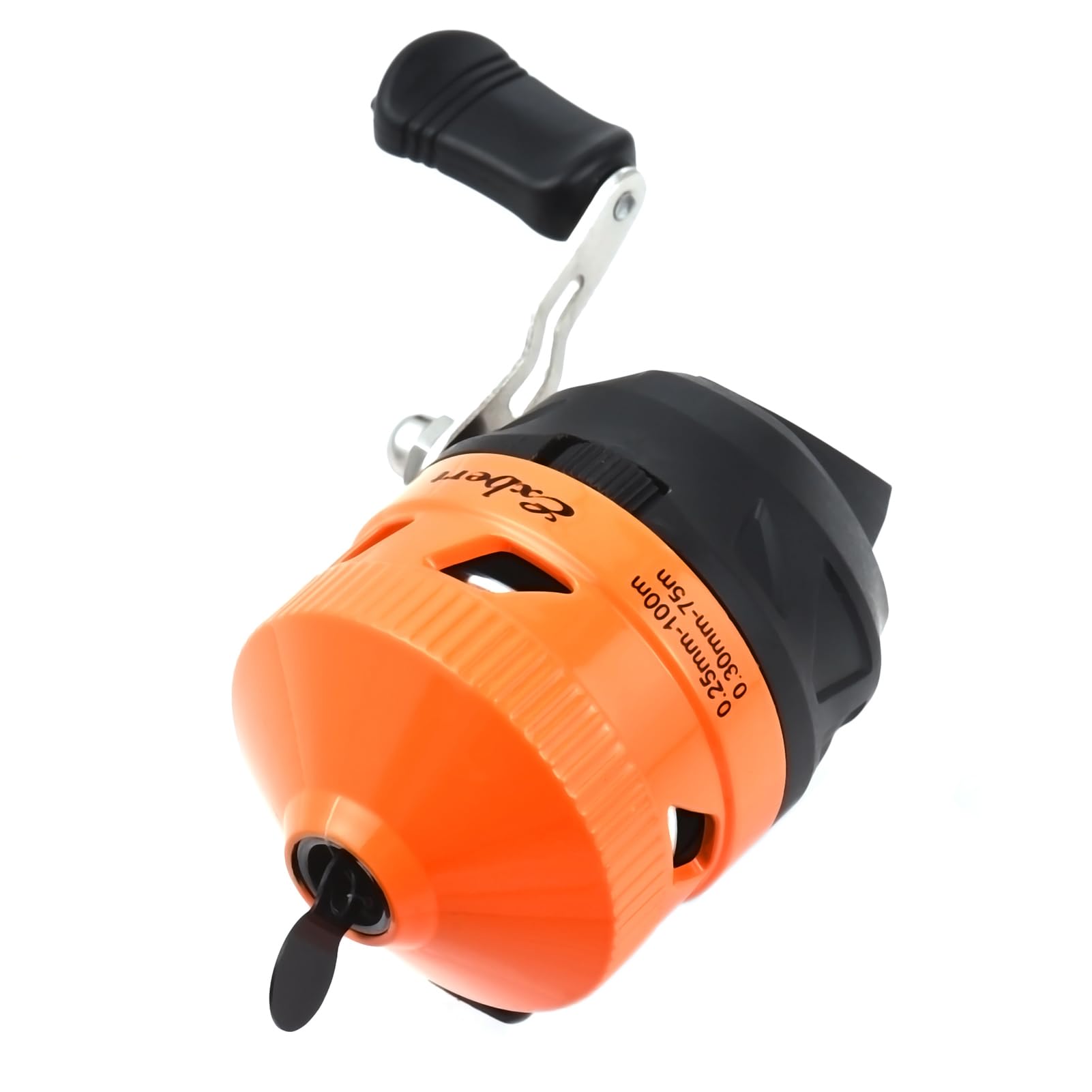 Spincast reel ready for fishing with lure attached