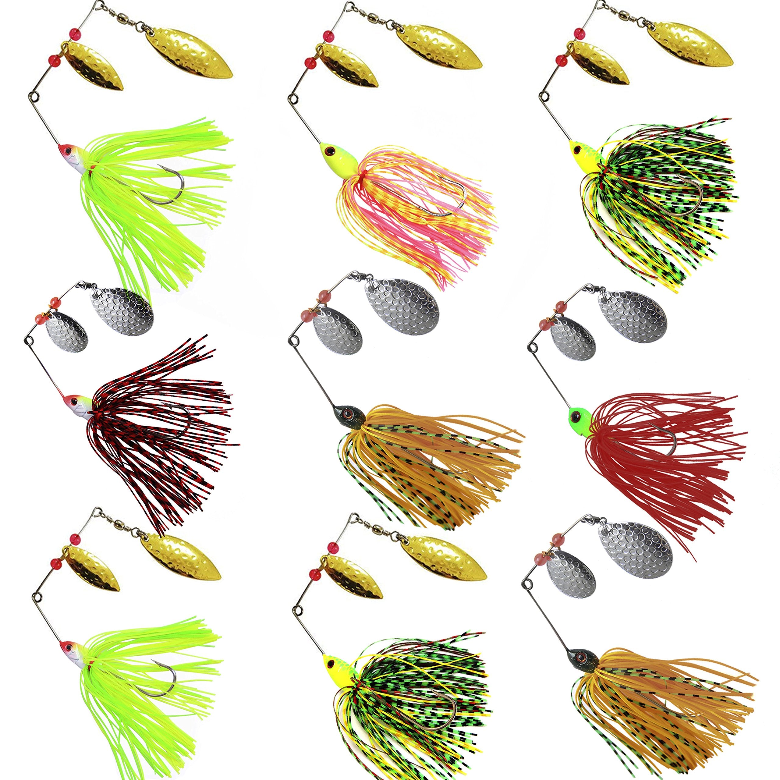 Spinner baits fishing lures kit with double willow blades and silicone skirt