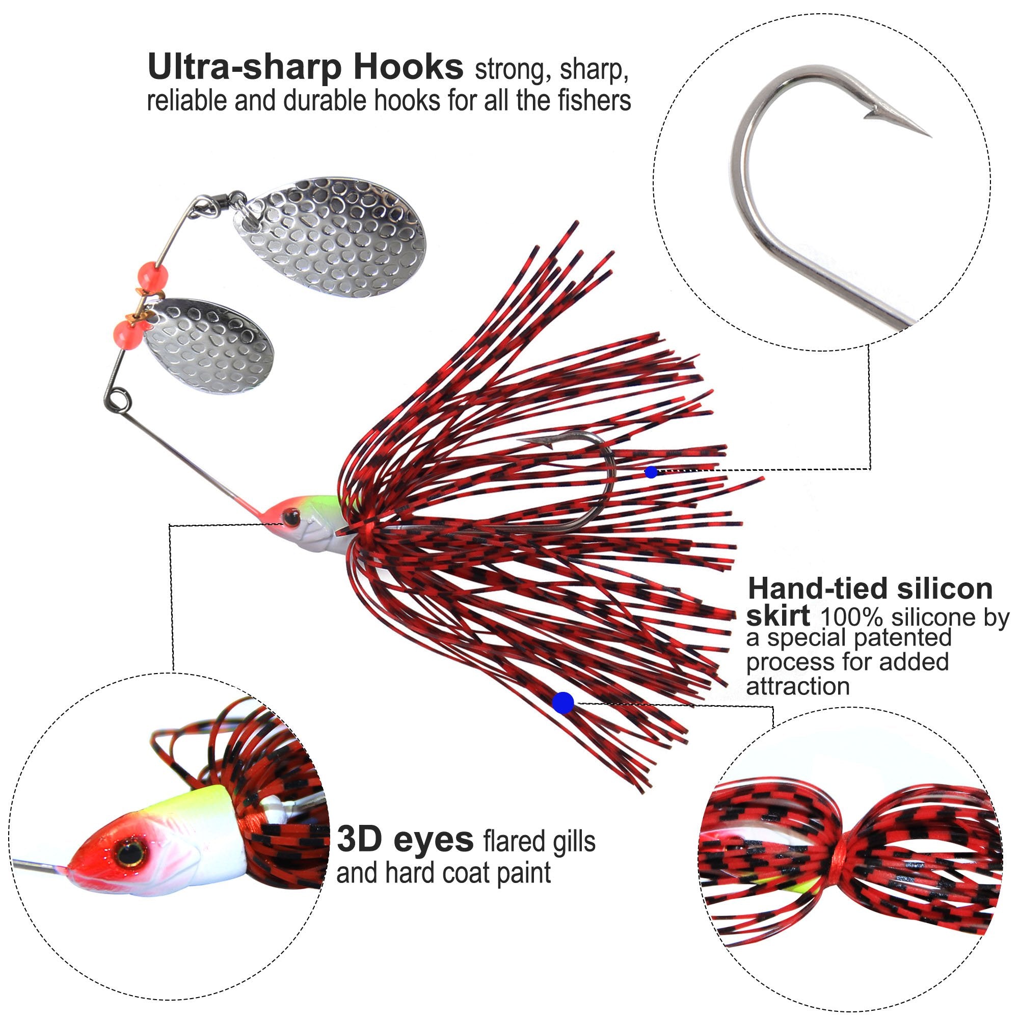 Close-up of metal spinner bait with swivel and hook
