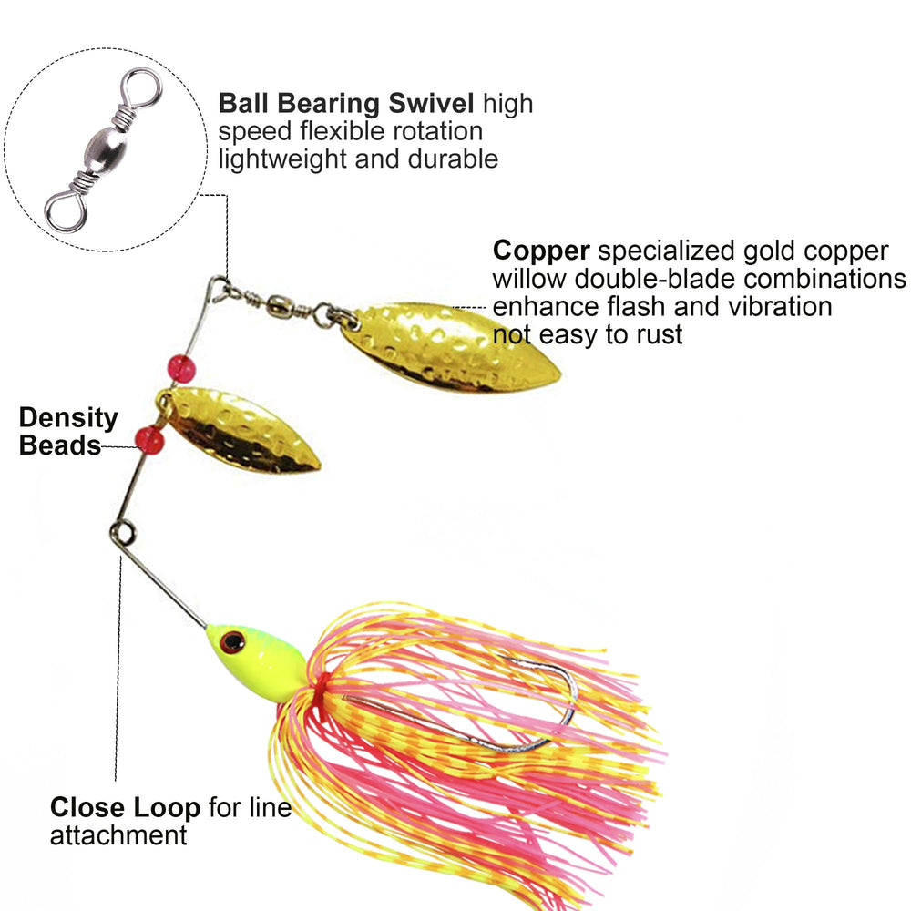 Spinner baits weight 0.65oz per piece with weed guard