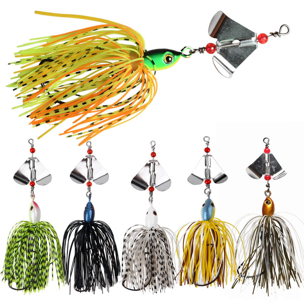 Spinnerbait Fishing Lures Kit display with six multicolor spinnerbaits