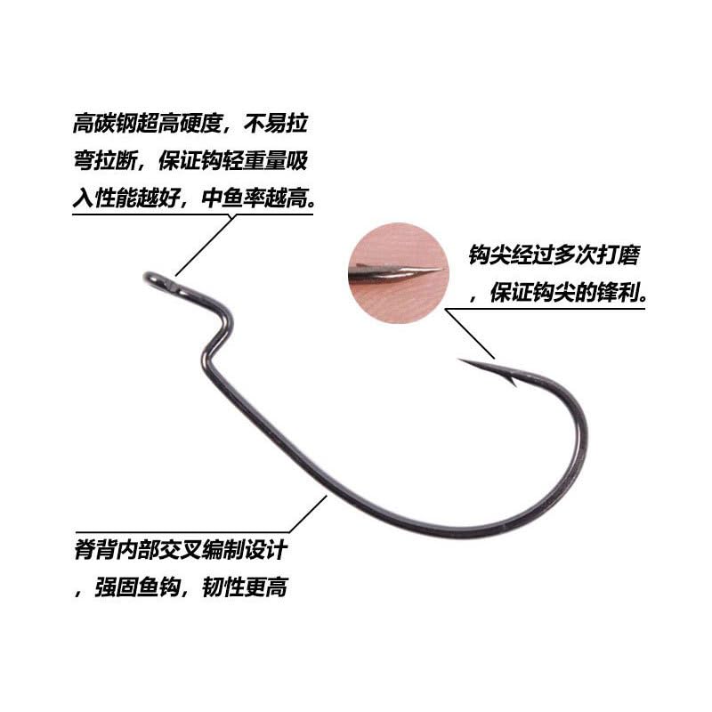 High carbon steel barbed worm hook on bass fishing lures