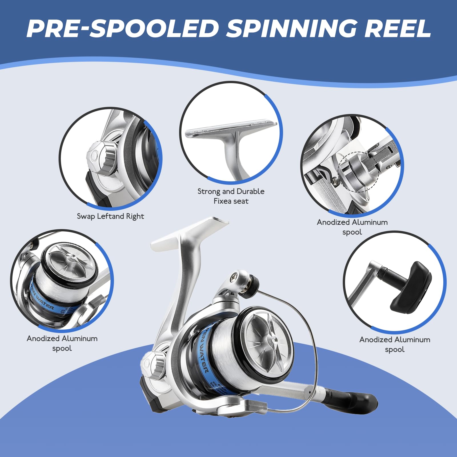 Spinning reels with pre-loaded line for easy setup