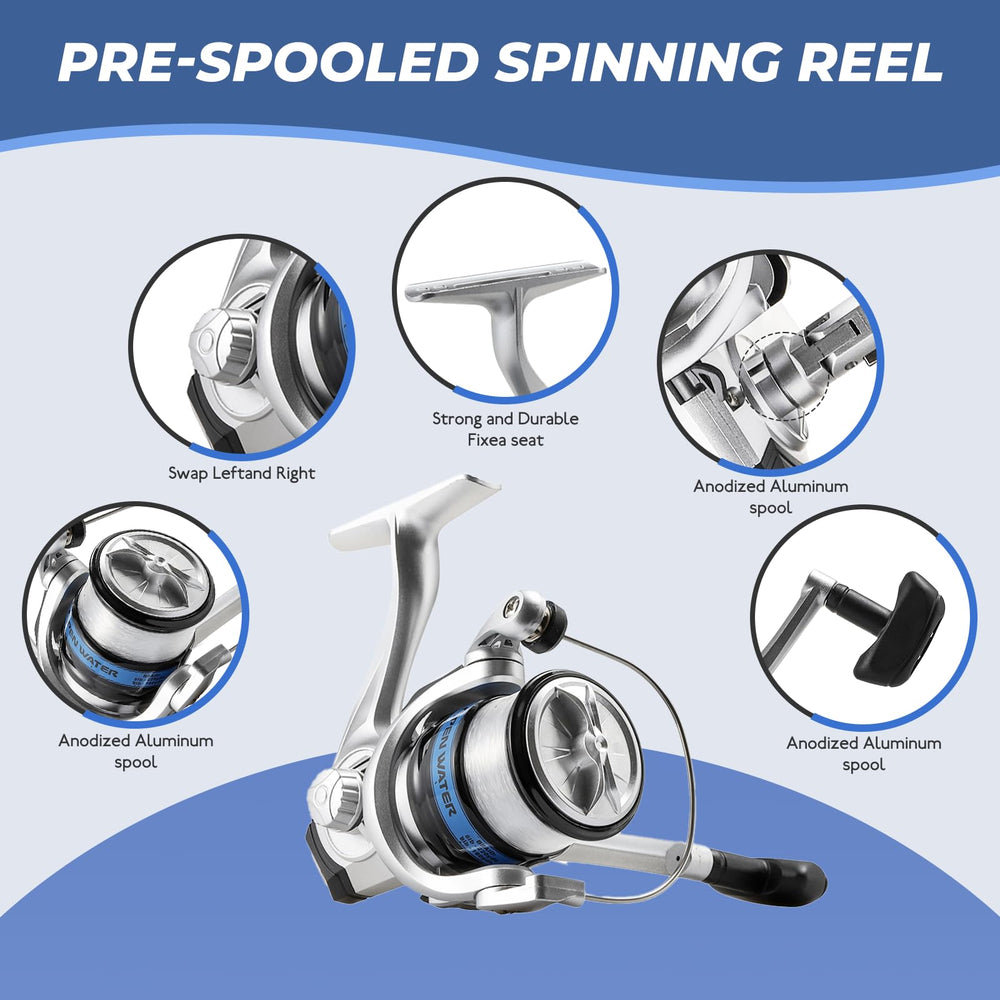 Spinning reels with pre-loaded line for easy setup