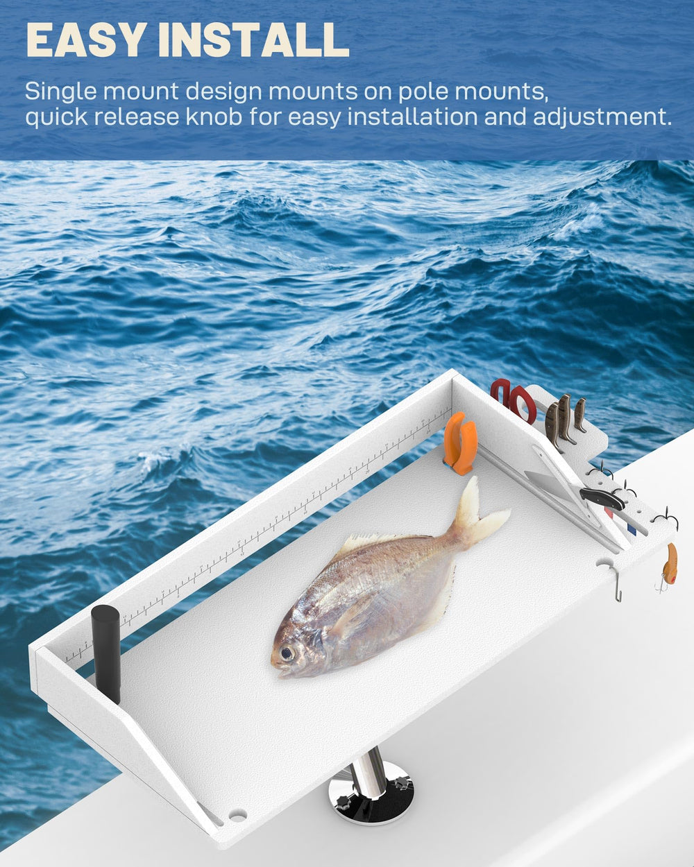 Spirrelab drainage slot keeps workspace clean on rough seas
