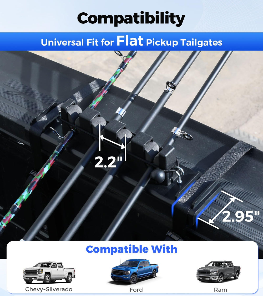 Fits flat-top truck tailgates for safe rod transport
