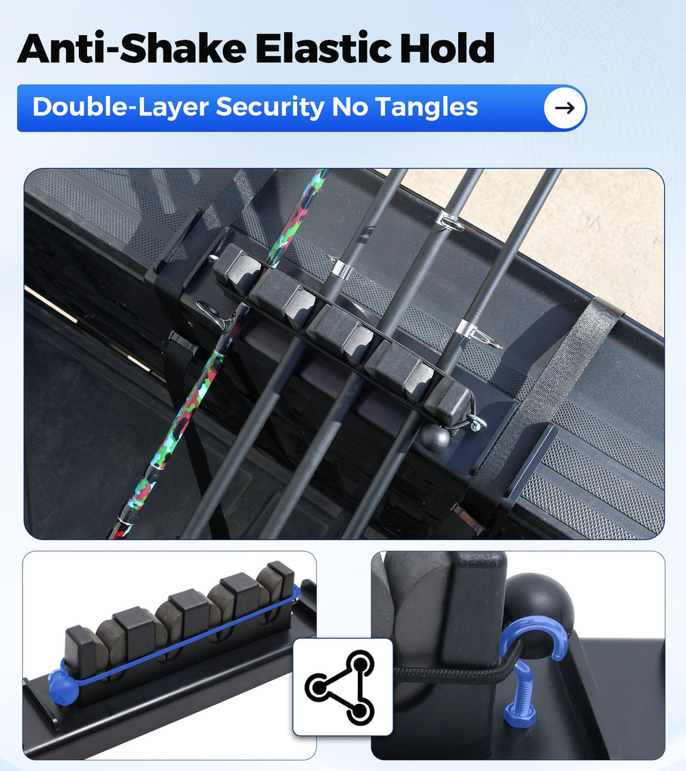 Heavy-duty nylon straps with zinc alloy buckles on the tailgate rod holder