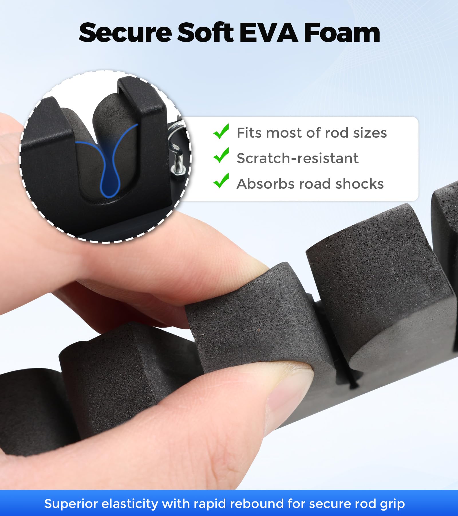 SPIRRELAB 2cm EVA foam slots protect rods from scratches during trips.