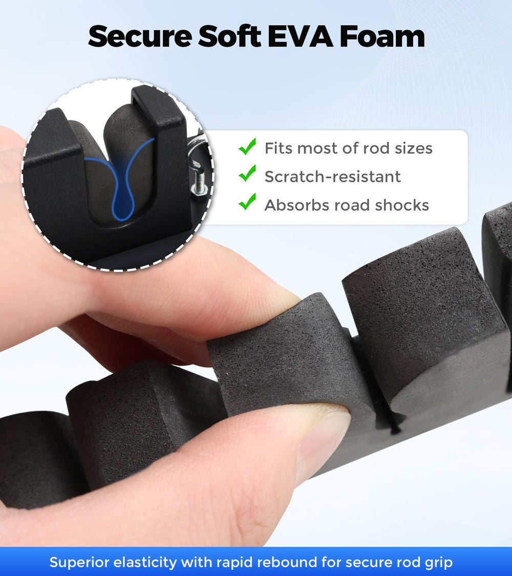 SPIRRELAB 2cm EVA foam slots protect rods from scratches during trips.