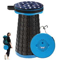 Spisces collapsible stool closed for easy travel and quick setup.