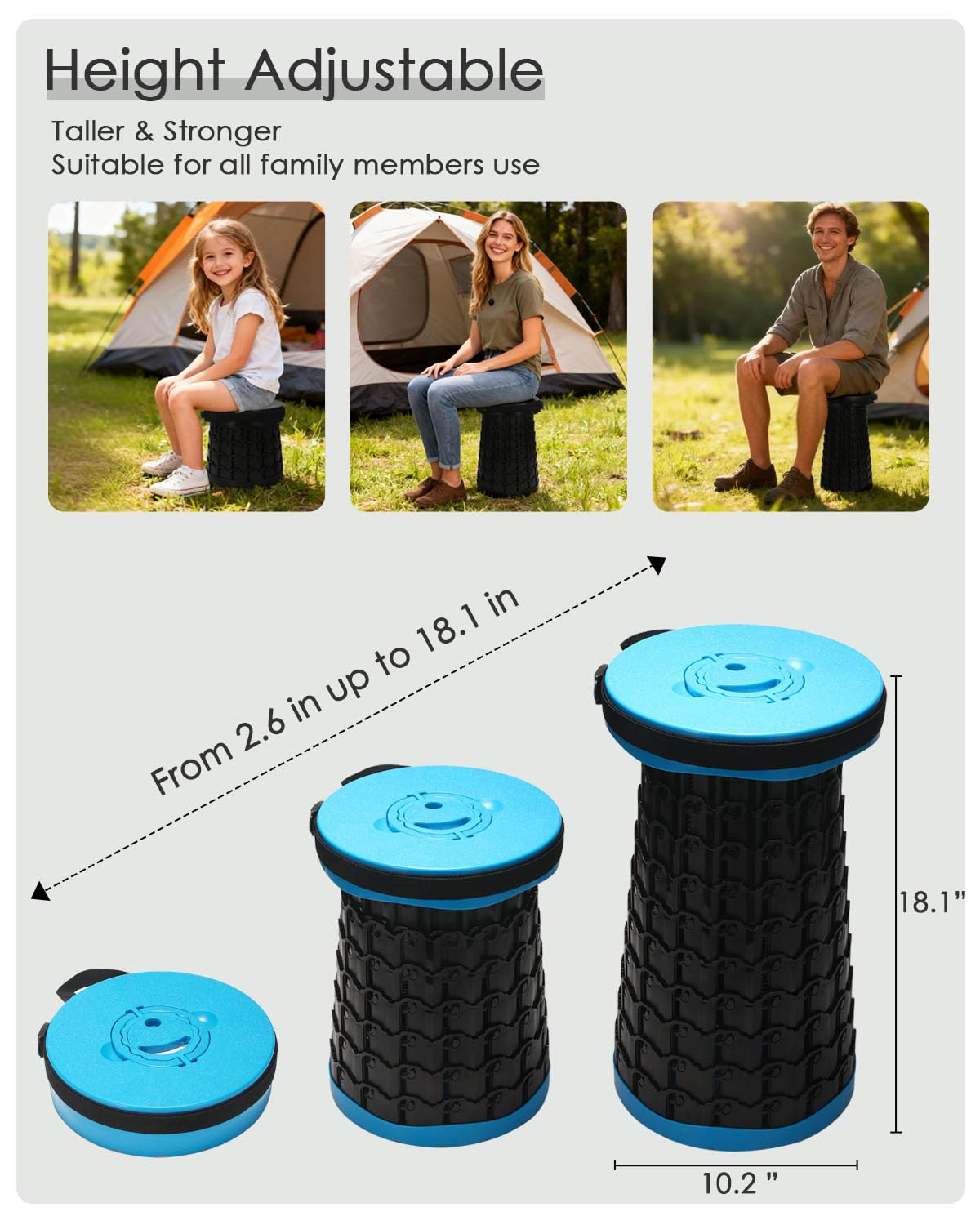 Spisces collapsible stool open with cushion offers camping comfort.