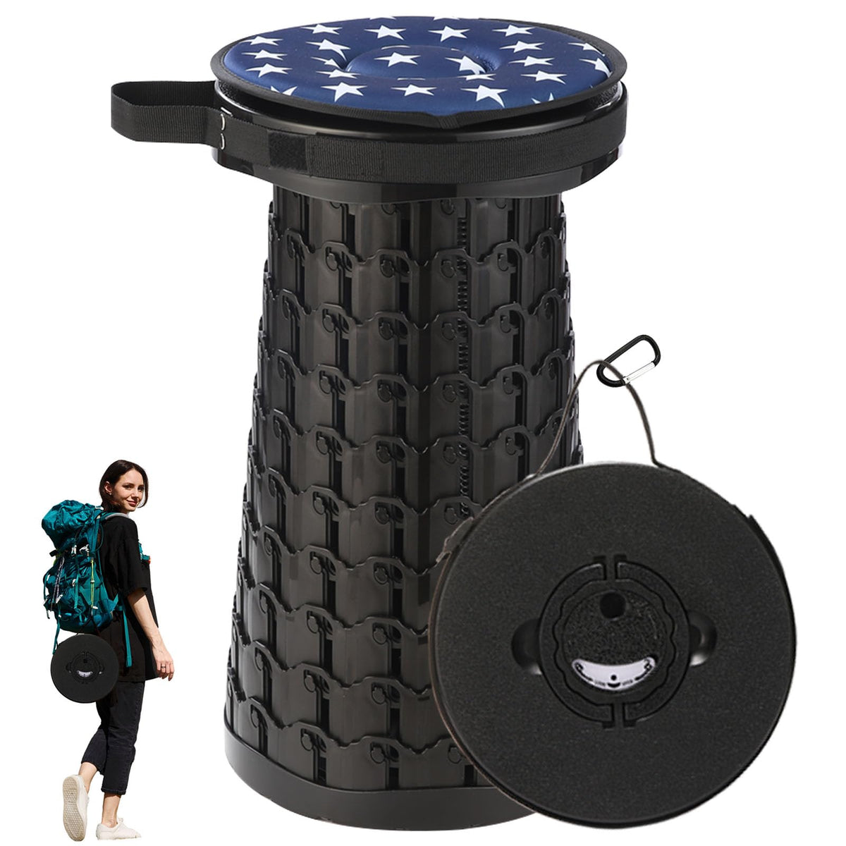 Spisces stool 18-inch height offers comfortable seating at outdoor events.