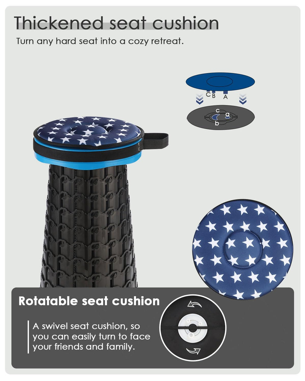 Spisces compact folded stool with 10.2-inch diameter fits in small spaces.