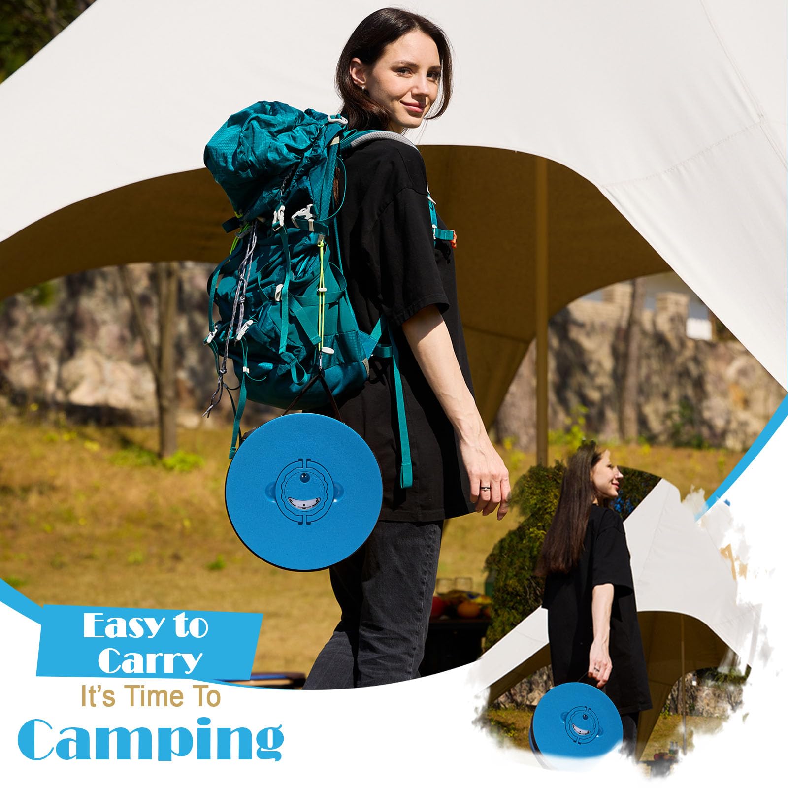 Spisces XXL collapsible stool cushion collapsed for easy transport.