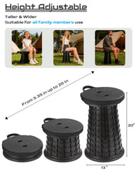 Spisces XXL stool folded-disk demonstrates compact storage for on-the-go seating.