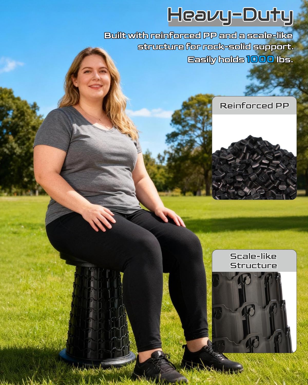 Spisces XXL stool seat-wide highlights comfortable 13-inch seat for adults.