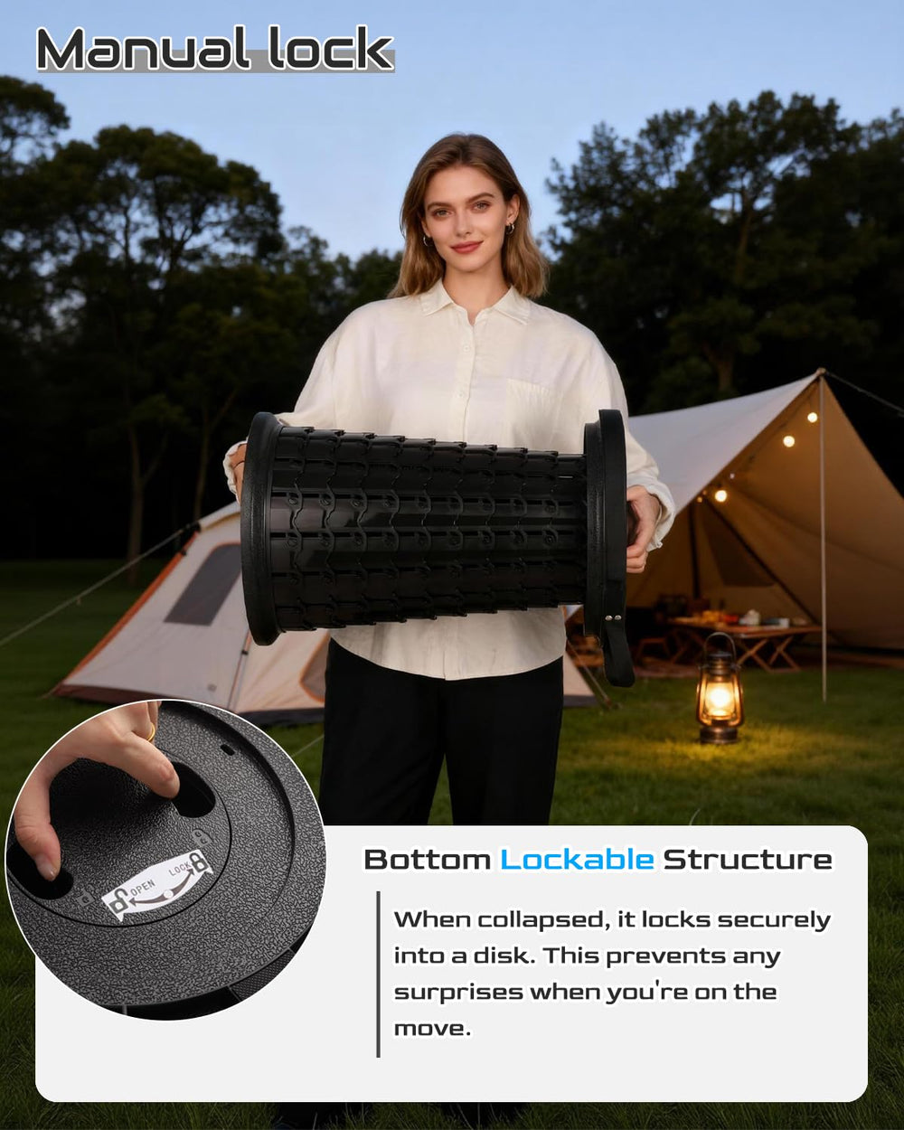 Spisces XXL stool shoulder-strap showcases secure carrying option.
