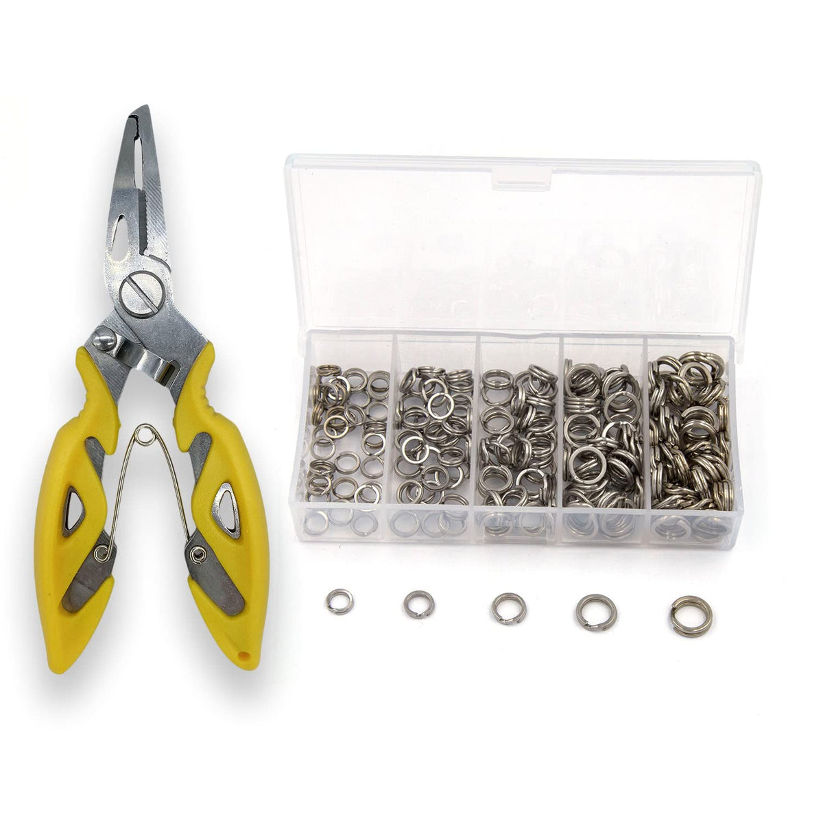 Pack of 201pcs stainless steel split rings in five sizes: 5.4mm, 6.3mm, 7.2mm, 8.3mm and 8.6mm