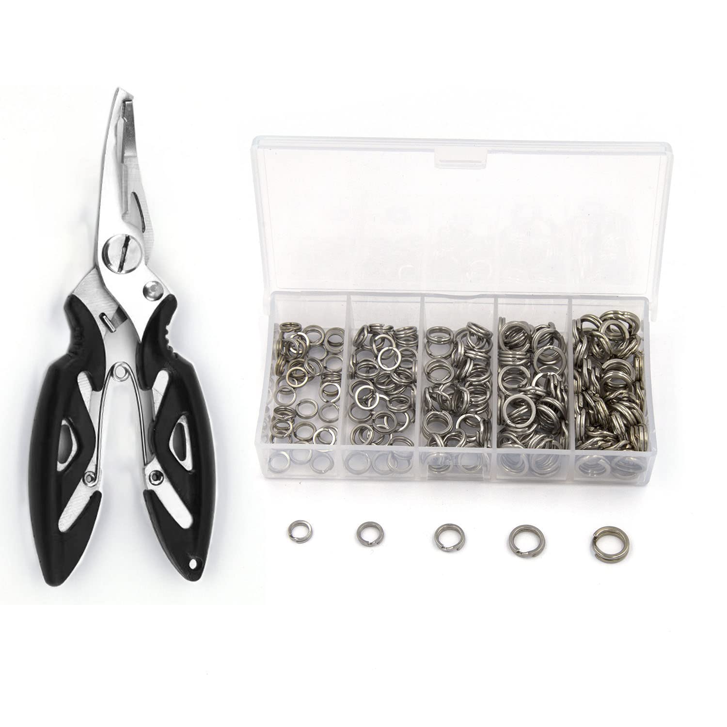 Open stainless steel split rings in five sizes from 5.4mm to 8.6mm