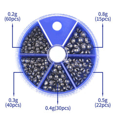 Lead egg weights in 0.2g, 0.3g, 0.4g, 0.5g, and 0.8g