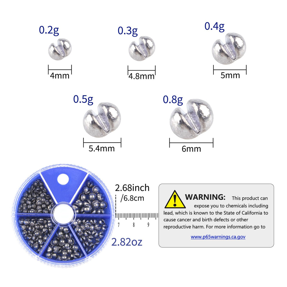 Removable split-shot weights attached to line for quick adjustments