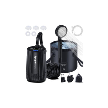Spopal camping shower LED display shows power and temperature for easy monitoring