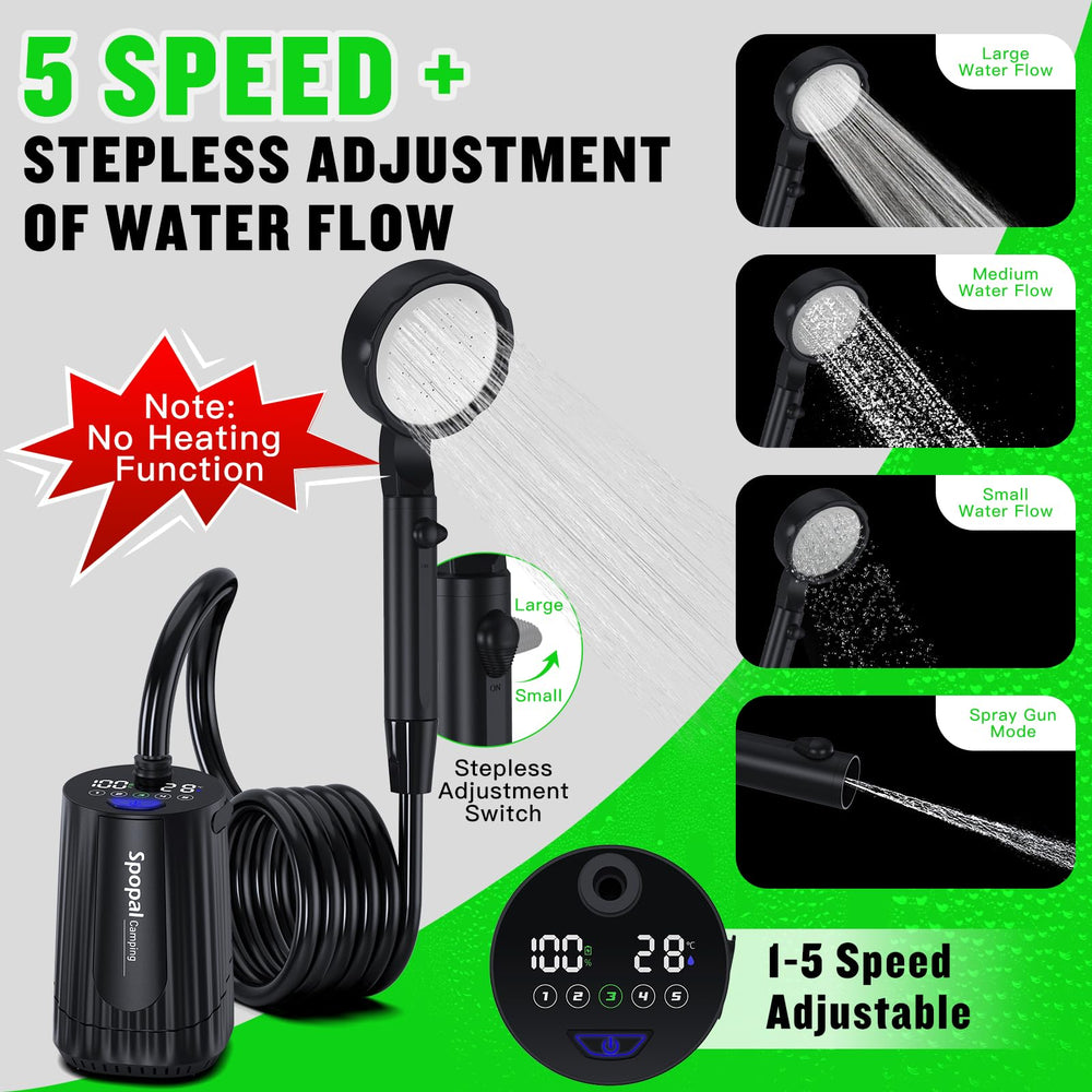 Spopal camping shower quiet motor enables peaceful outdoor rinsing