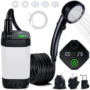 Spopal portable shower camping kit captured in compact form for easy outdoor rinsing anywhere.