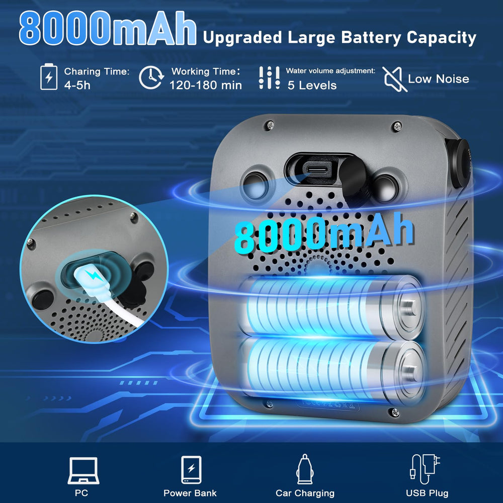 Spopal portable shower LED display shows battery level and mode for easy planning